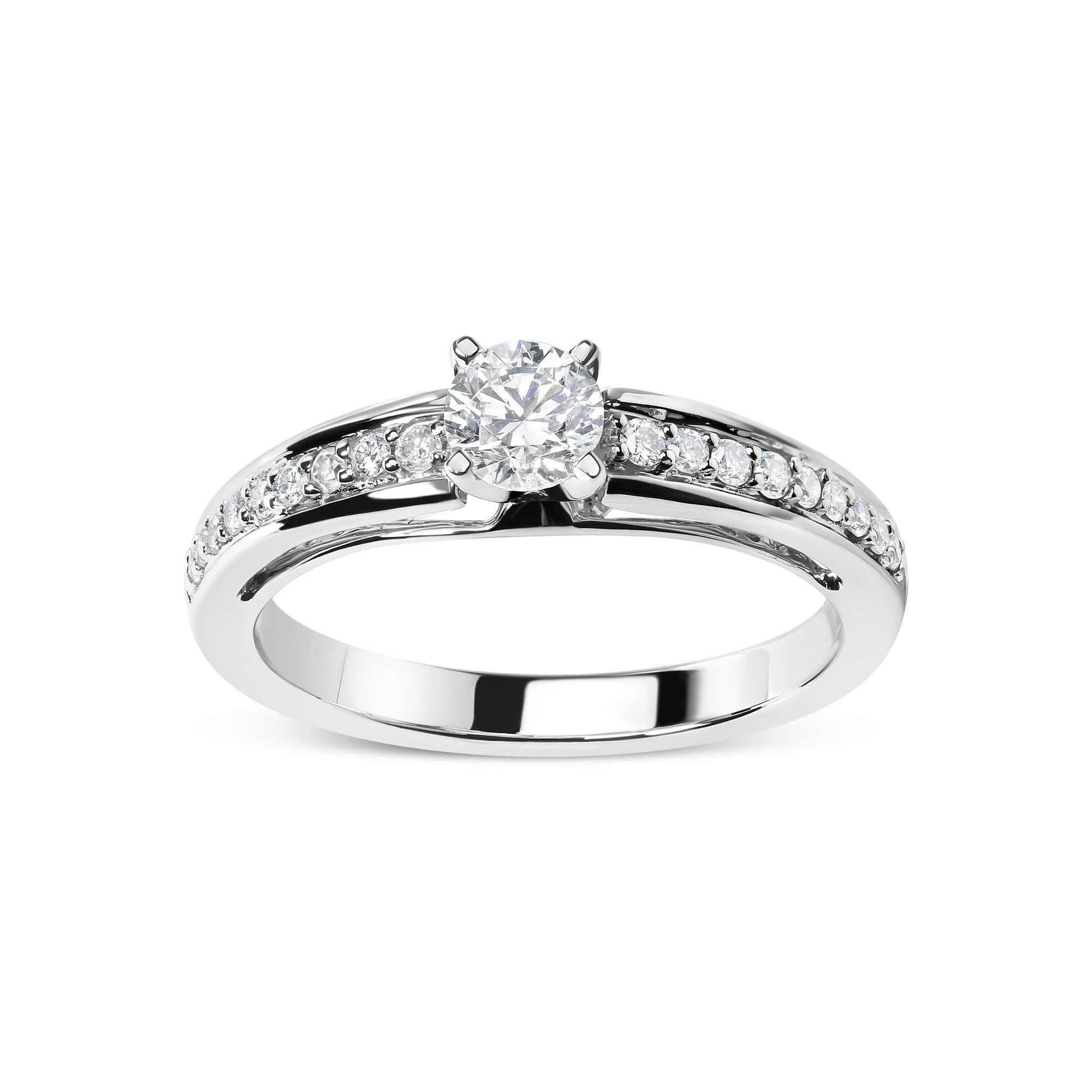 14K White Gold 1/2 Cttw Diamond Solitaire Pave Set Engagement Ring (G-H Color, VS2-SI1 Clarity) - Size 7