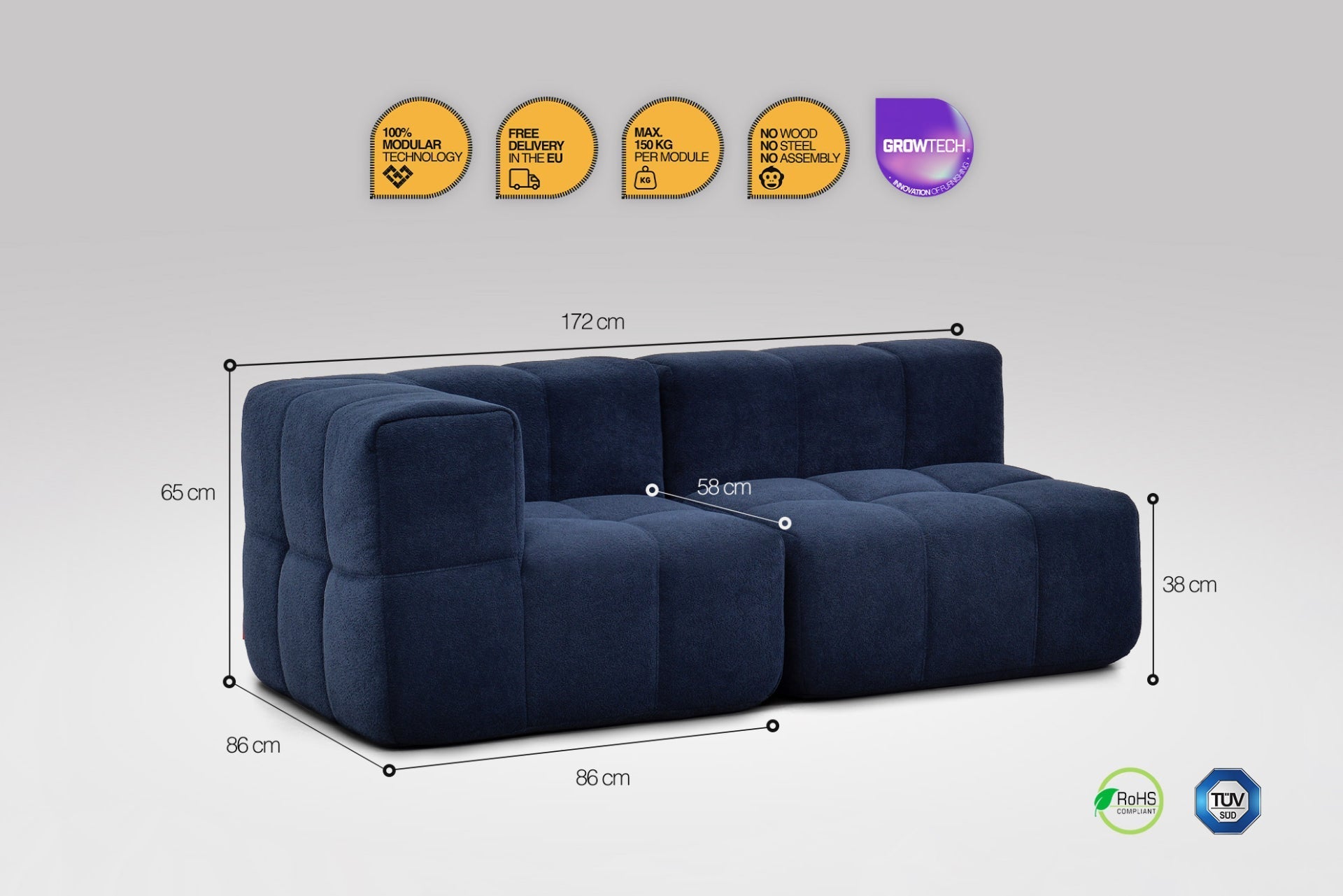2 Teiliges Modulares Sofa – Blau