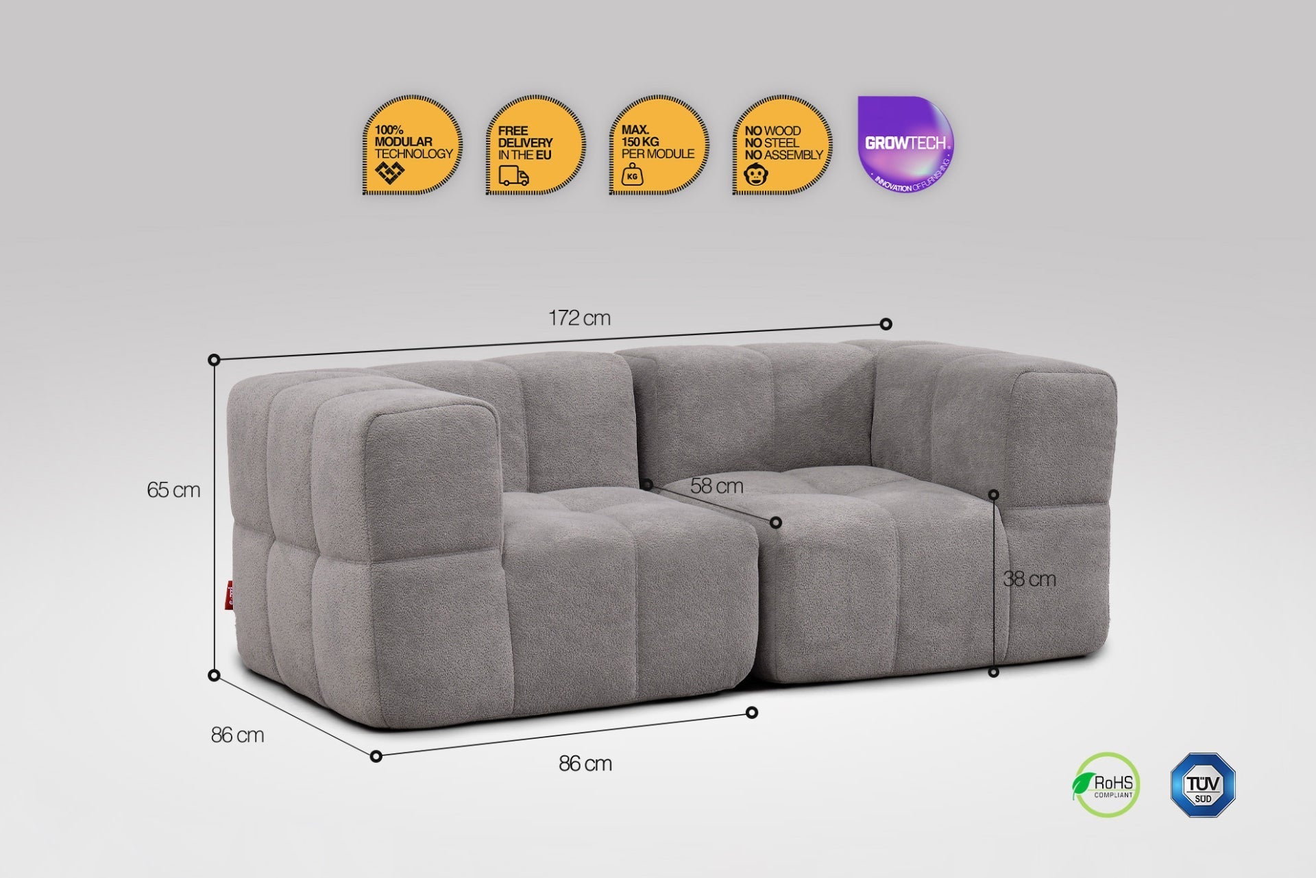 2 Teiliges Modulares Sofa – Grau