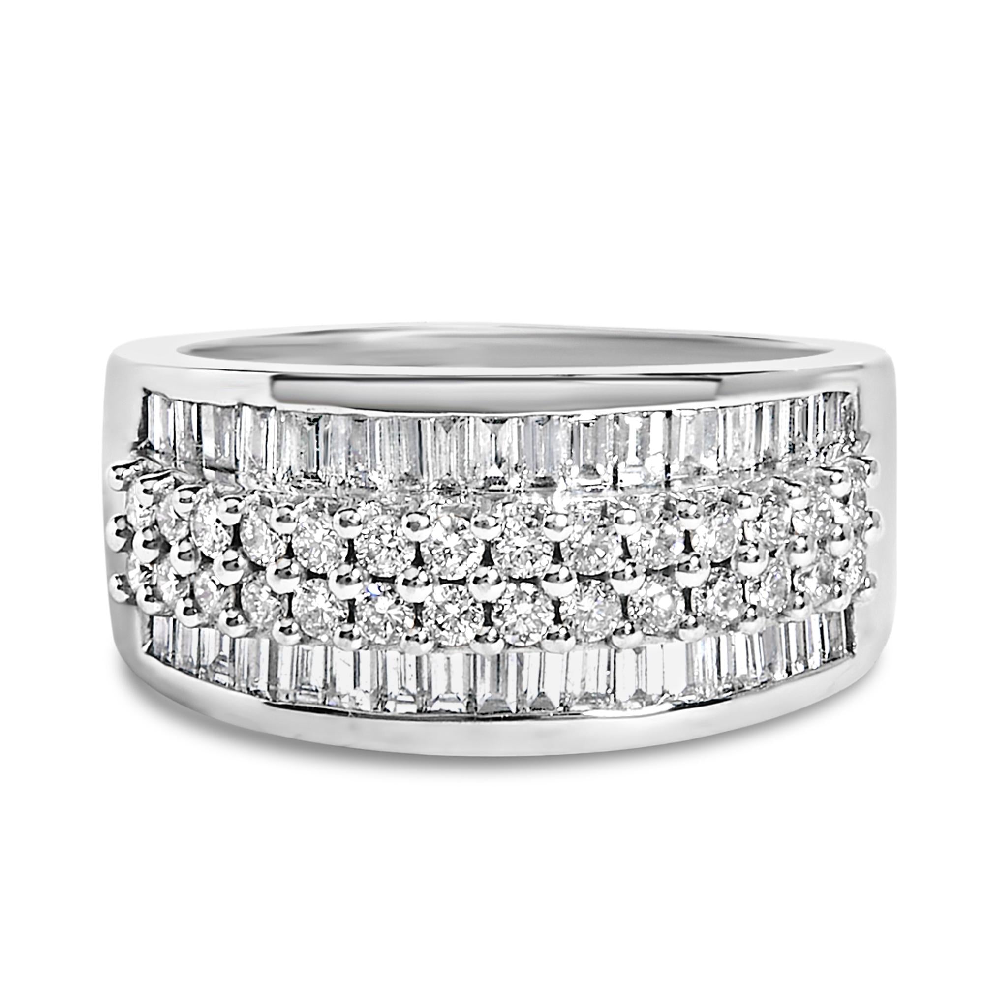 14K White Gold Round and Baguette Diamond Ring (1 1/2 Cttw, F-G Color, SI1-SI2 Clarity)