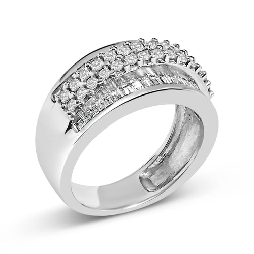 14K White Gold Round and Baguette Diamond Ring (1 1/2 Cttw, F-G Color, SI1-SI2 Clarity)