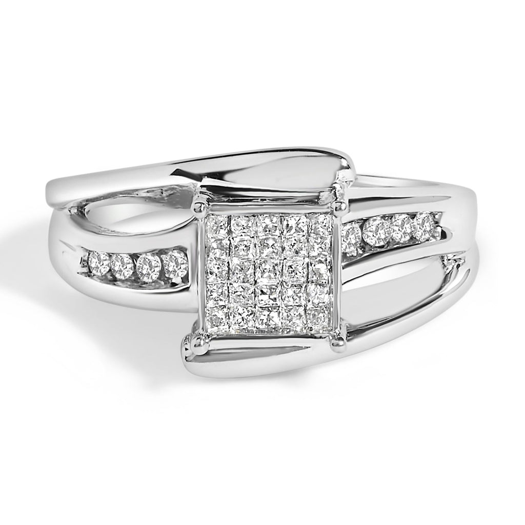 10K White Gold 1/3 Cttw Invisible Set Princess-cut Diamond Cluster Bypass Ring (H-I Color, SI1-SI2 Clarity)
