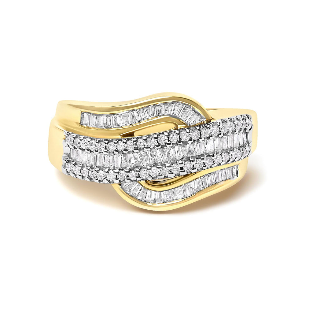 14K Yellow Gold 1.0 Cttw Diamond Wave Design Band Ring