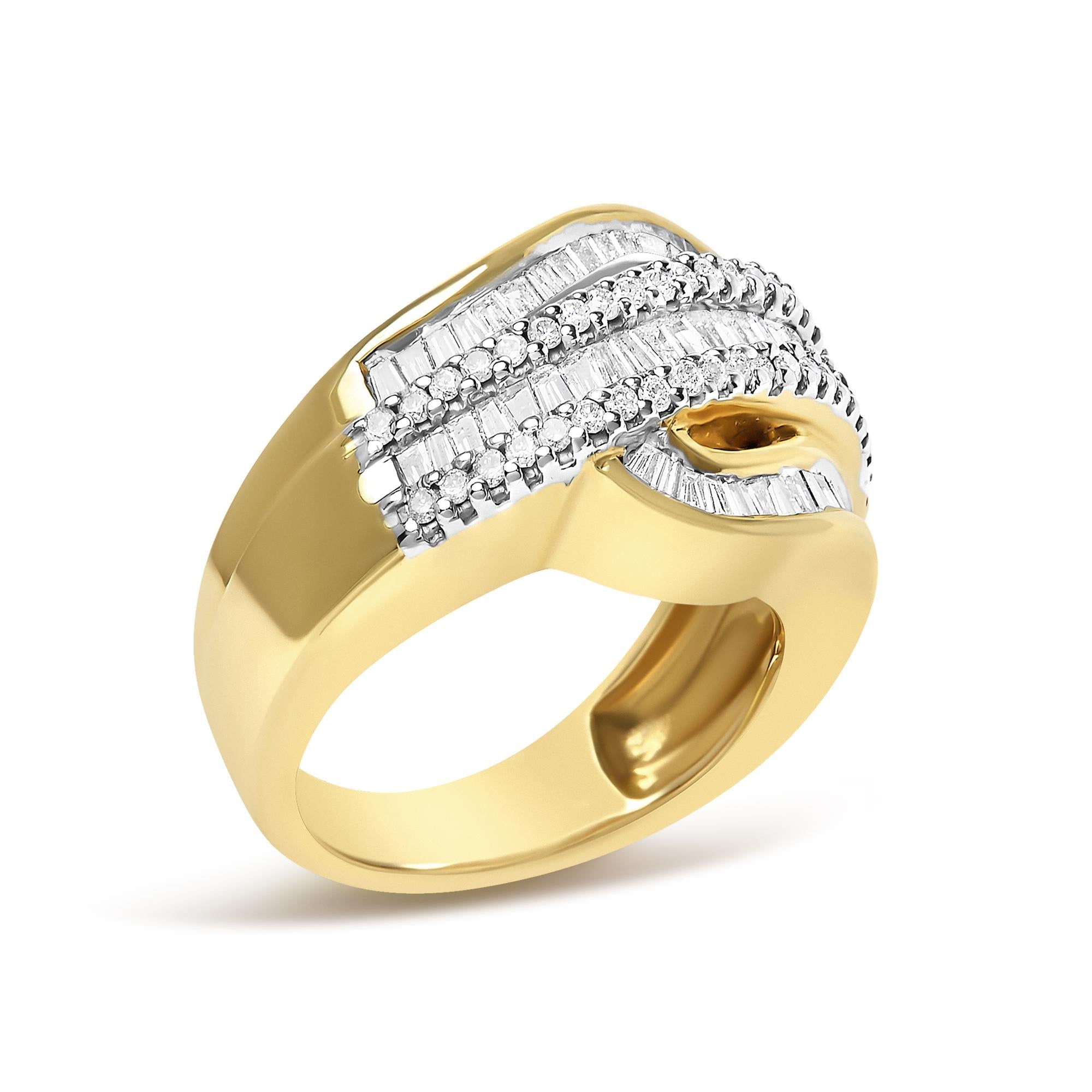 14K Yellow Gold 1.0 Cttw Diamond Wave Design Band Ring