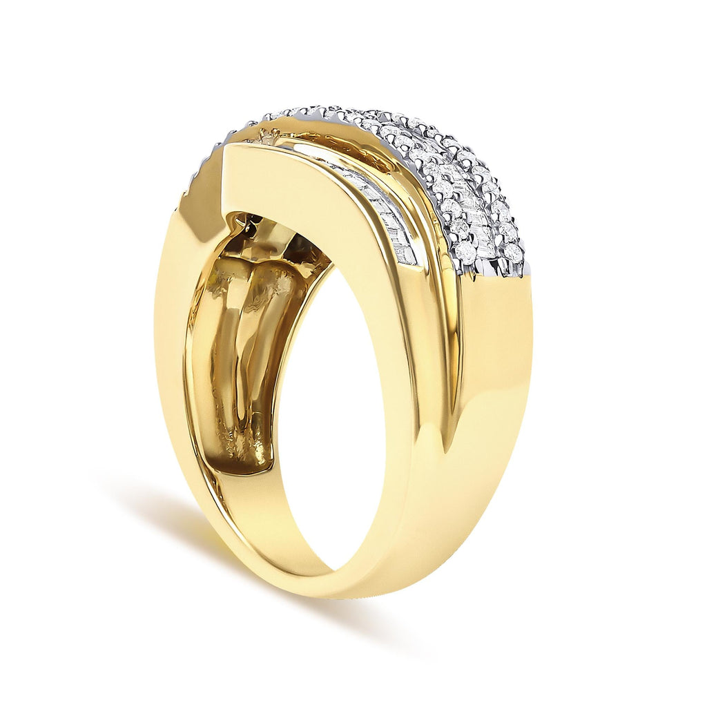 14K Yellow Gold 1.0 Cttw Diamond Wave Design Band Ring