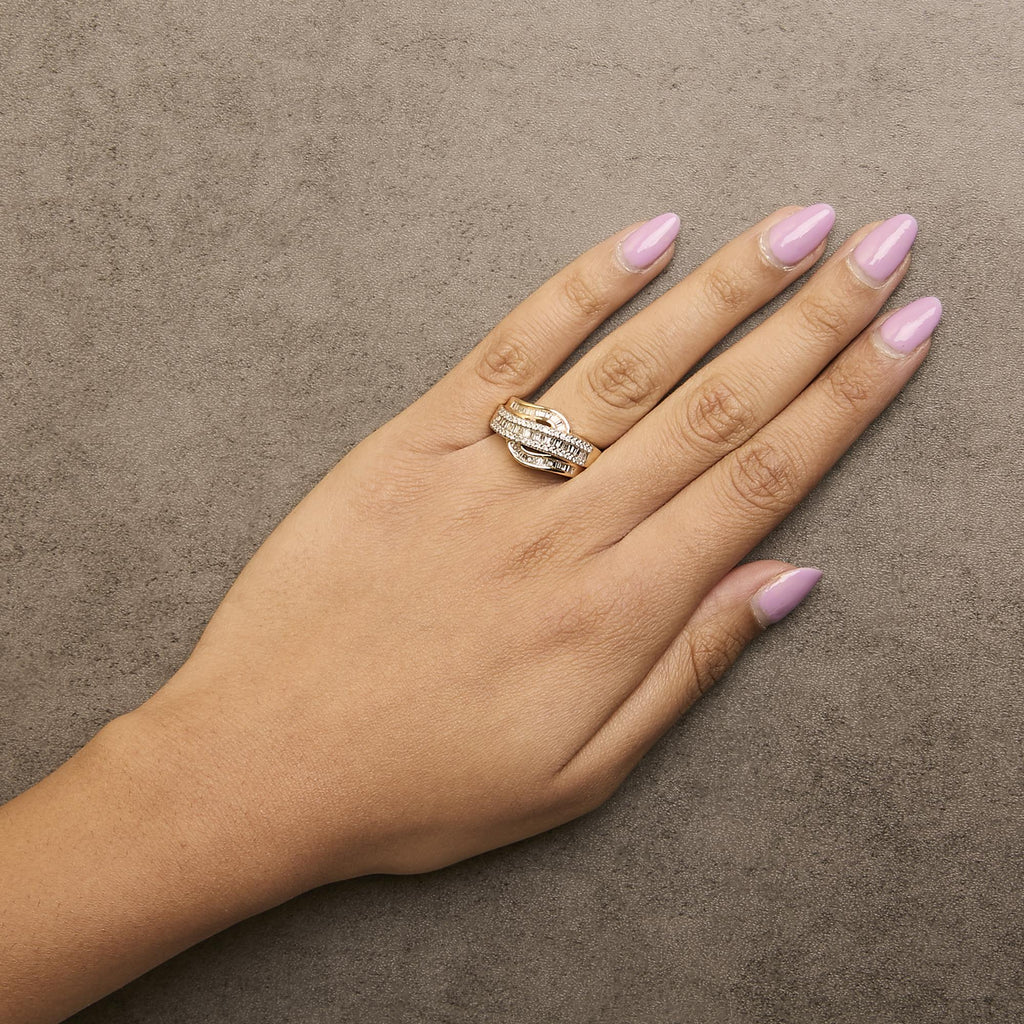 14K Yellow Gold 1.0 Cttw Diamond Wave Design Band Ring