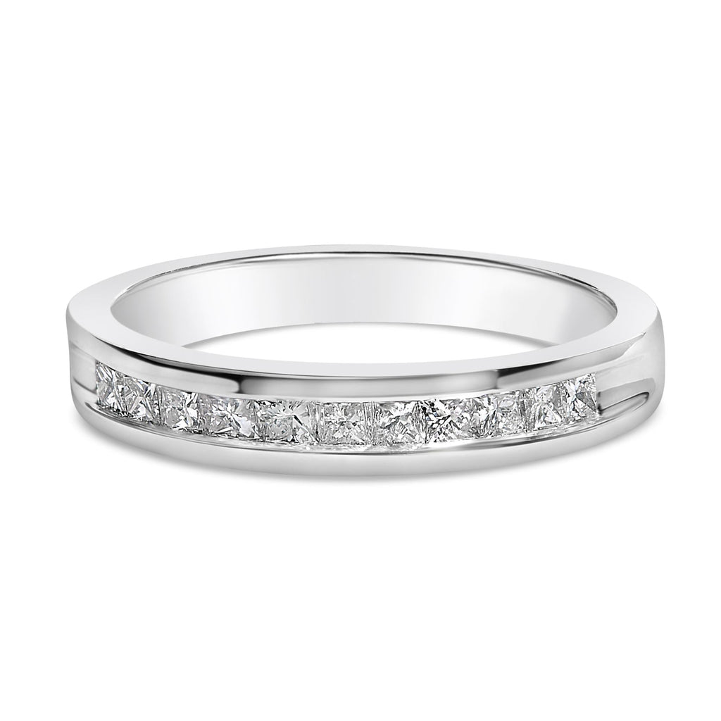 .925 Sterling Silver 1/2 Cttw Princess-Cut Diamond Channel-Set Half-Eternity Wedding or Anniversary Band Ring (H-I Color, I2 Clarity)