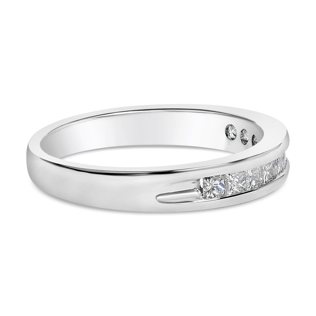 .925 Sterling Silver 1/2 Cttw Princess-Cut Diamond Channel-Set Half-Eternity Wedding or Anniversary Band Ring (H-I Color, I2 Clarity)