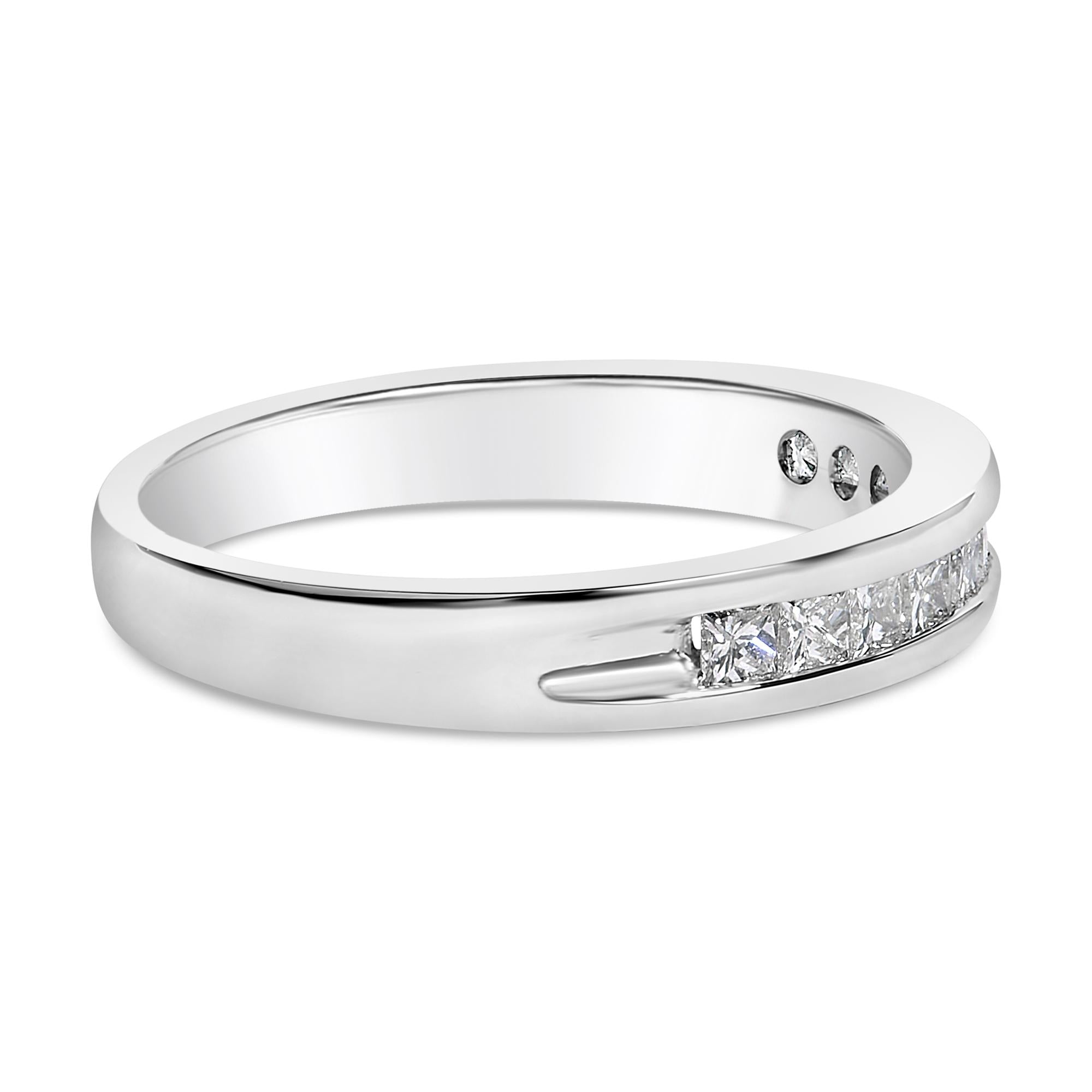 .925 Sterling Silver 1/2 Cttw Princess-Cut Diamond Channel-Set Half-Eternity Wedding or Anniversary Band Ring (H-I Color, I2 Clarity)