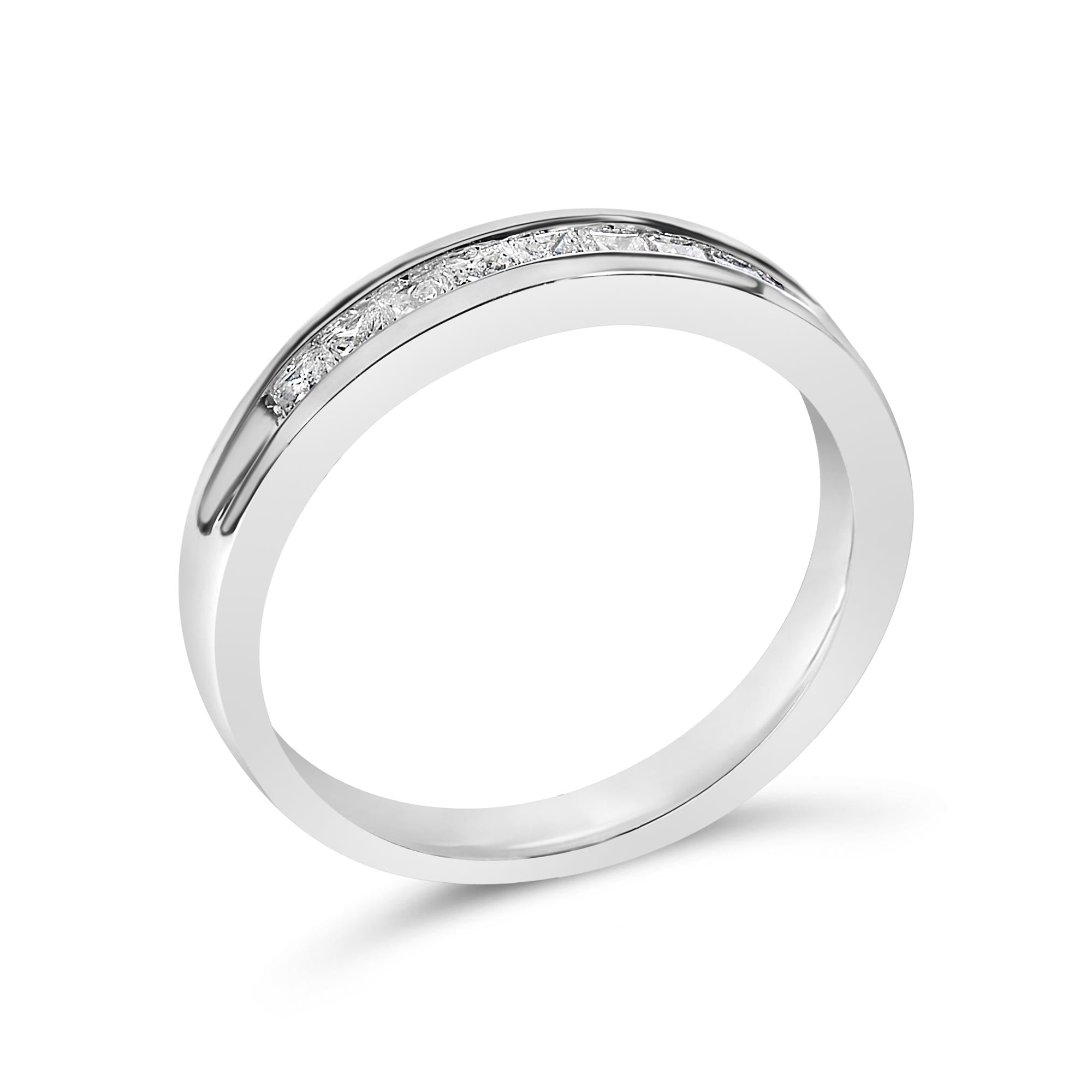 .925 Sterling Silver 1/2 Cttw Princess-Cut Diamond Channel-Set Half-Eternity Wedding or Anniversary Band Ring (H-I Color, I2 Clarity)
