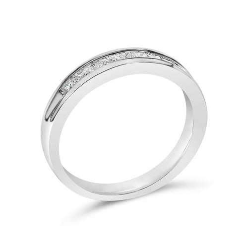 .925 Sterling Silver 1/2 Cttw Princess-Cut Diamond Channel-Set Half-Eternity Wedding or Anniversary Band Ring (H-I Color, I2 Clarity)