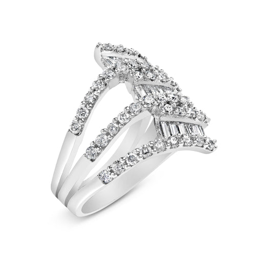 18K White Gold 1 3/4 Cttw Diamond Multi Crossover and Split Shank Cocktail Ring