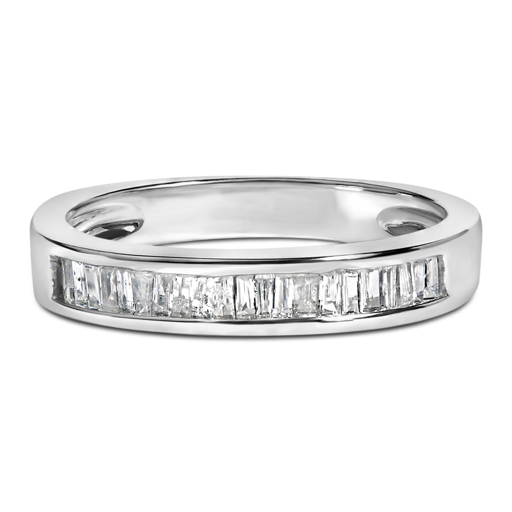 .925 Sterling Silver 1/3 Cttw Baguette Cut Diamond Channel Set Stackable Wedding Ring