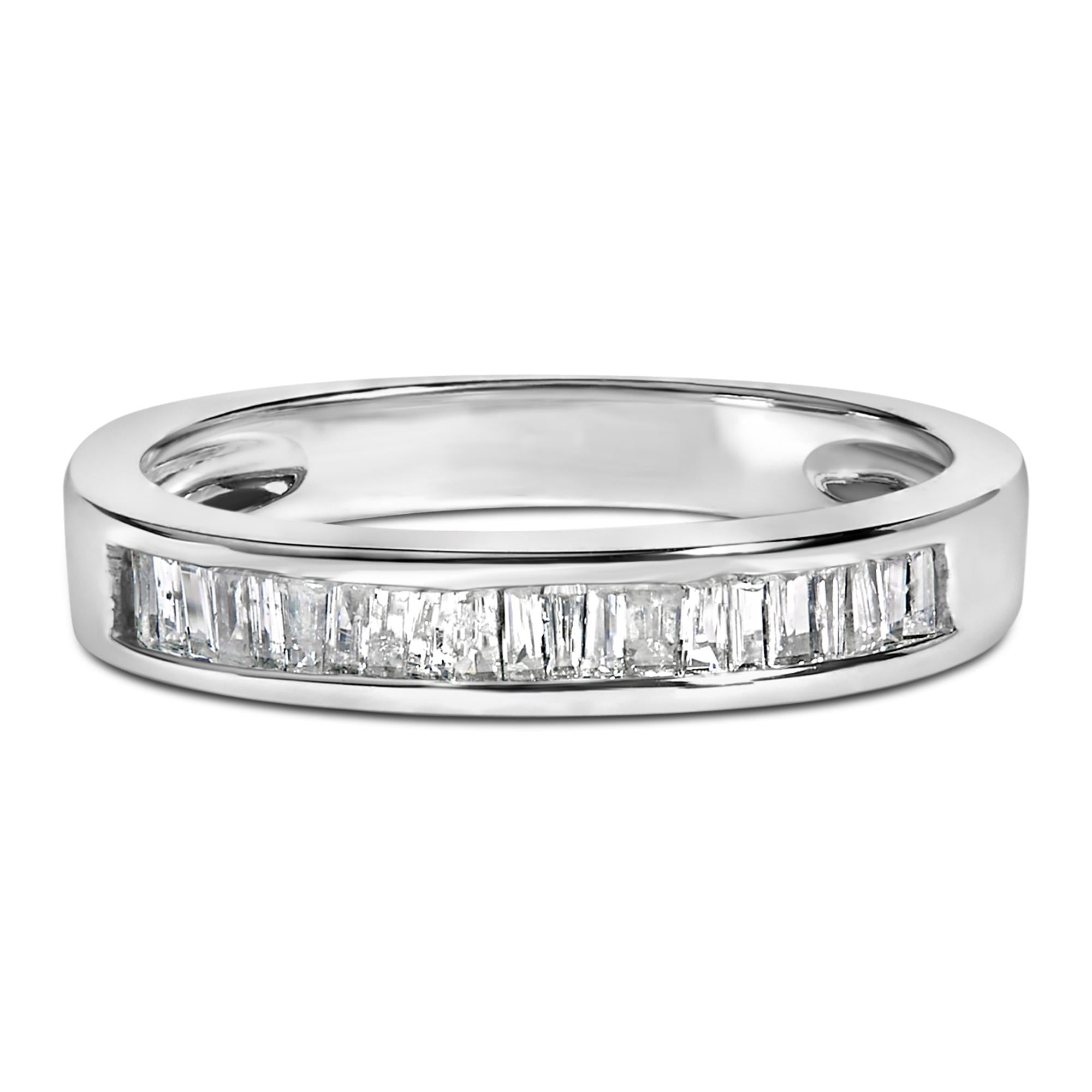 .925 Sterling Silver 1/3 Cttw Baguette Cut Diamond Channel Set Stackable Wedding Ring