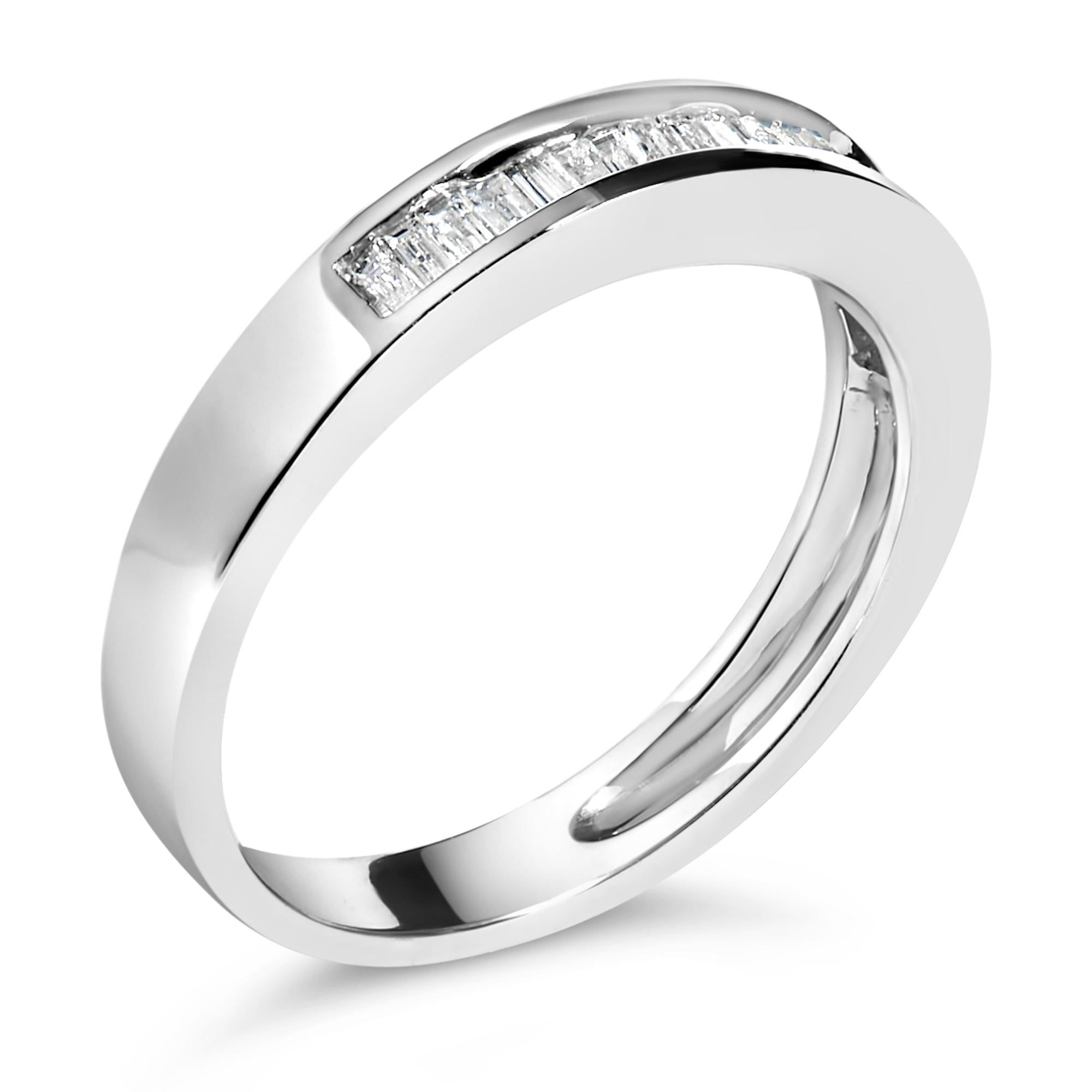 .925 Sterling Silver 1/3 Cttw Baguette Cut Diamond Channel Set Stackable Wedding Ring