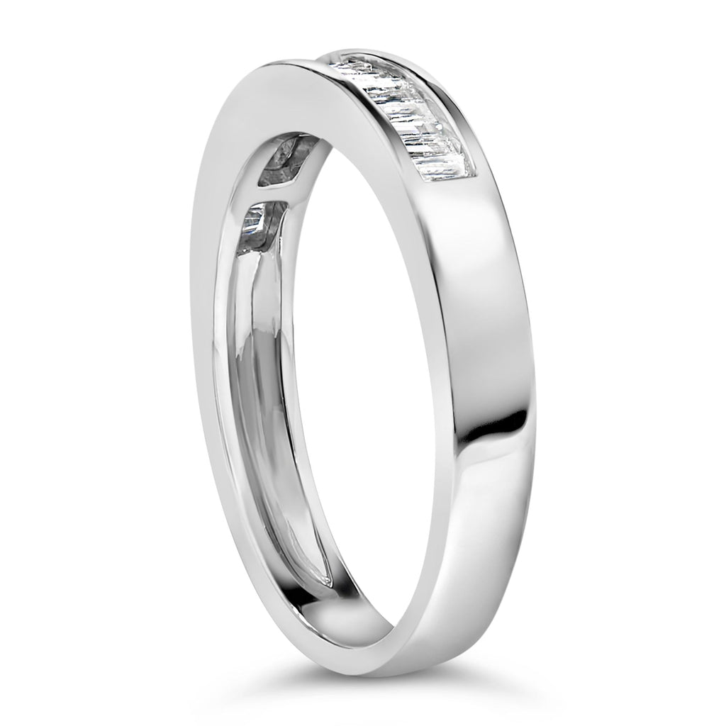 .925 Sterling Silver 1/3 Cttw Baguette Cut Diamond Channel Set Stackable Wedding Ring