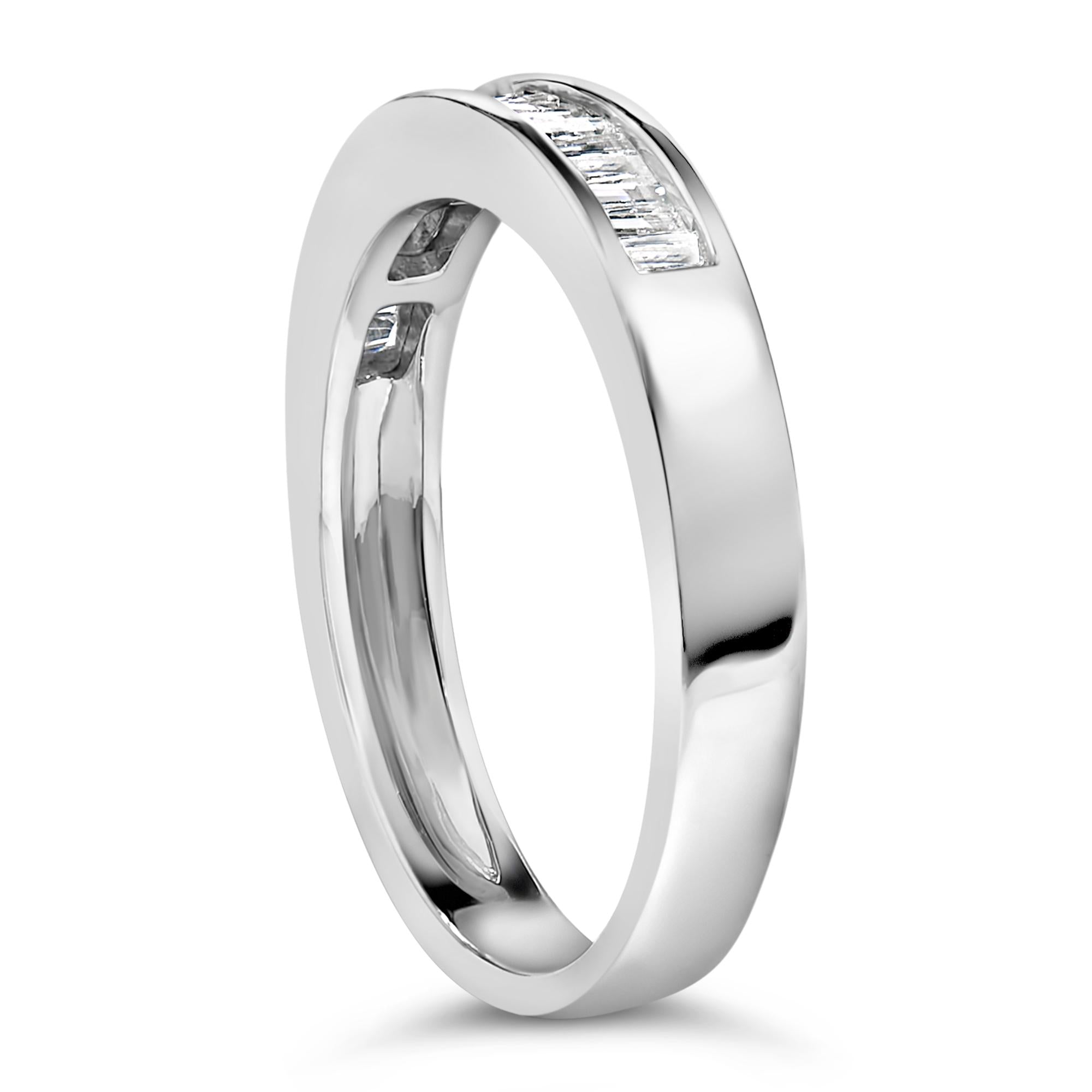 .925 Sterling Silver 1/3 Cttw Baguette Cut Diamond Channel Set Stackable Wedding Ring