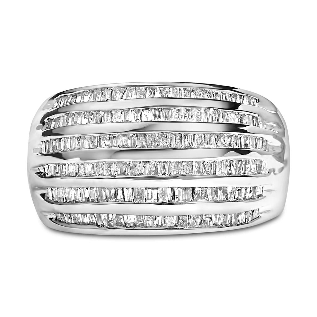 .925 Sterling Silver 1.0 Cttw Baguette-Cut Diamond 6-Row Channel Set Domed Tapered Cocktail Fashion Ring (H-I Color, I2-I3 Clarity)