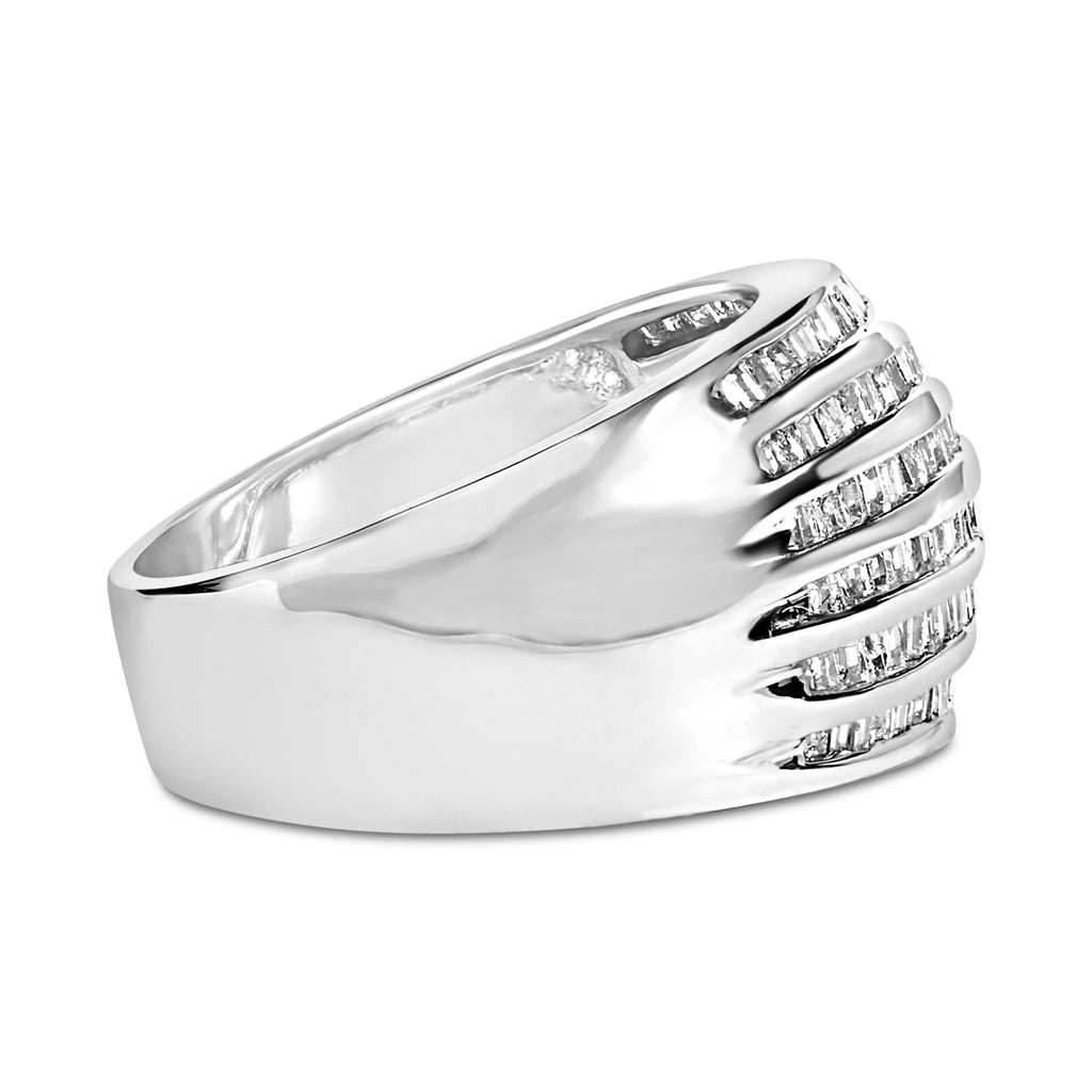 .925 Sterling Silver 1.0 Cttw Baguette-Cut Diamond 6-Row Channel Set Domed Tapered Cocktail Fashion Ring (H-I Color, I2-I3 Clarity)