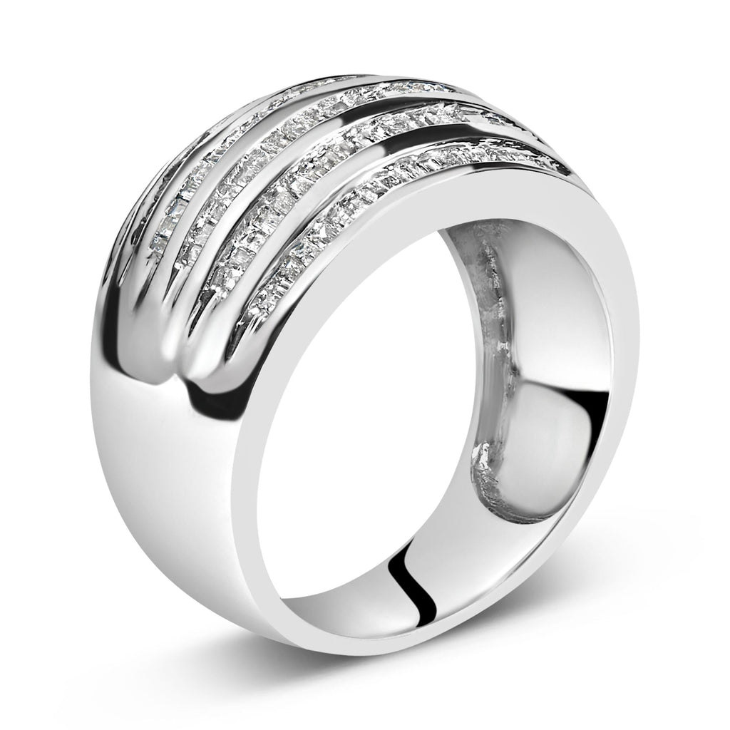 .925 Sterling Silver 1.0 Cttw Baguette-Cut Diamond 6-Row Channel Set Domed Tapered Cocktail Fashion Ring (H-I Color, I2-I3 Clarity)