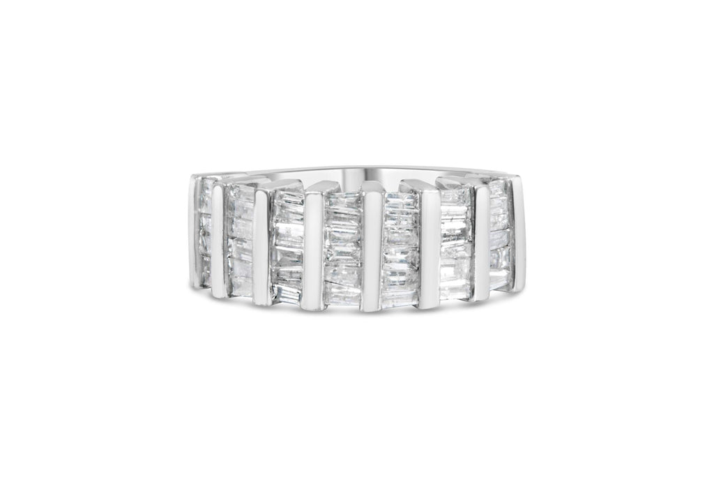 .925 Sterling Silver 1.0 Cttw Baguette Cut Diamond Vertical Channel Fluted Multi-Row Unisex Fashion Wedding Ring (H-I Color, I1-I2 Clarity)