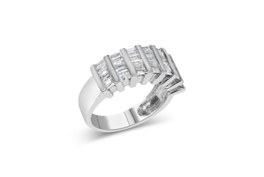 .925 Sterling Silver 1.0 Cttw Baguette Cut Diamond Vertical Channel Fluted Multi-Row Unisex Fashion Wedding Ring (H-I Color, I1-I2 Clarity)