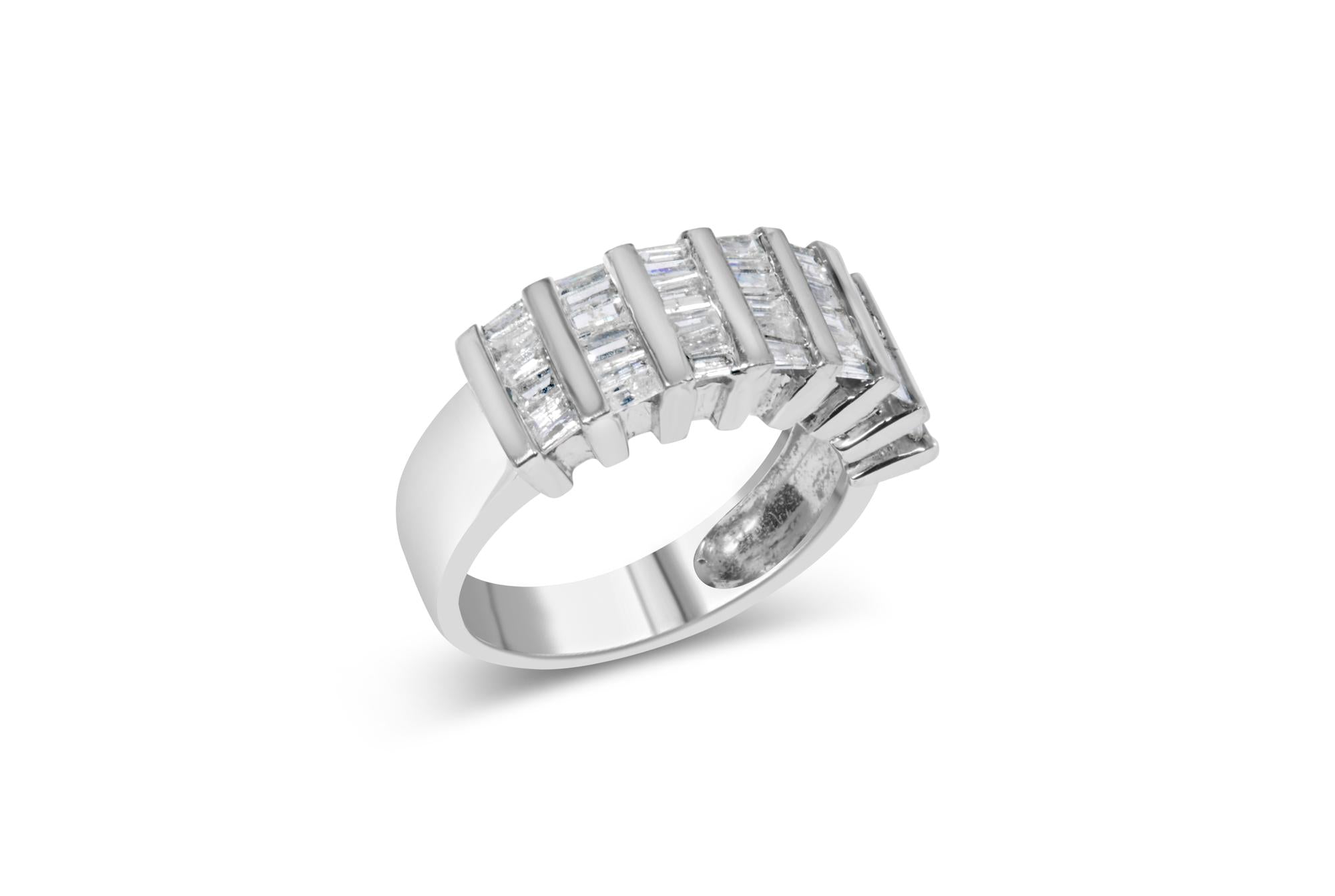 .925 Sterling Silver 1.0 Cttw Baguette Cut Diamond Vertical Channel Fluted Multi-Row Unisex Fashion Wedding Ring (H-I Color, I1-I2 Clarity)