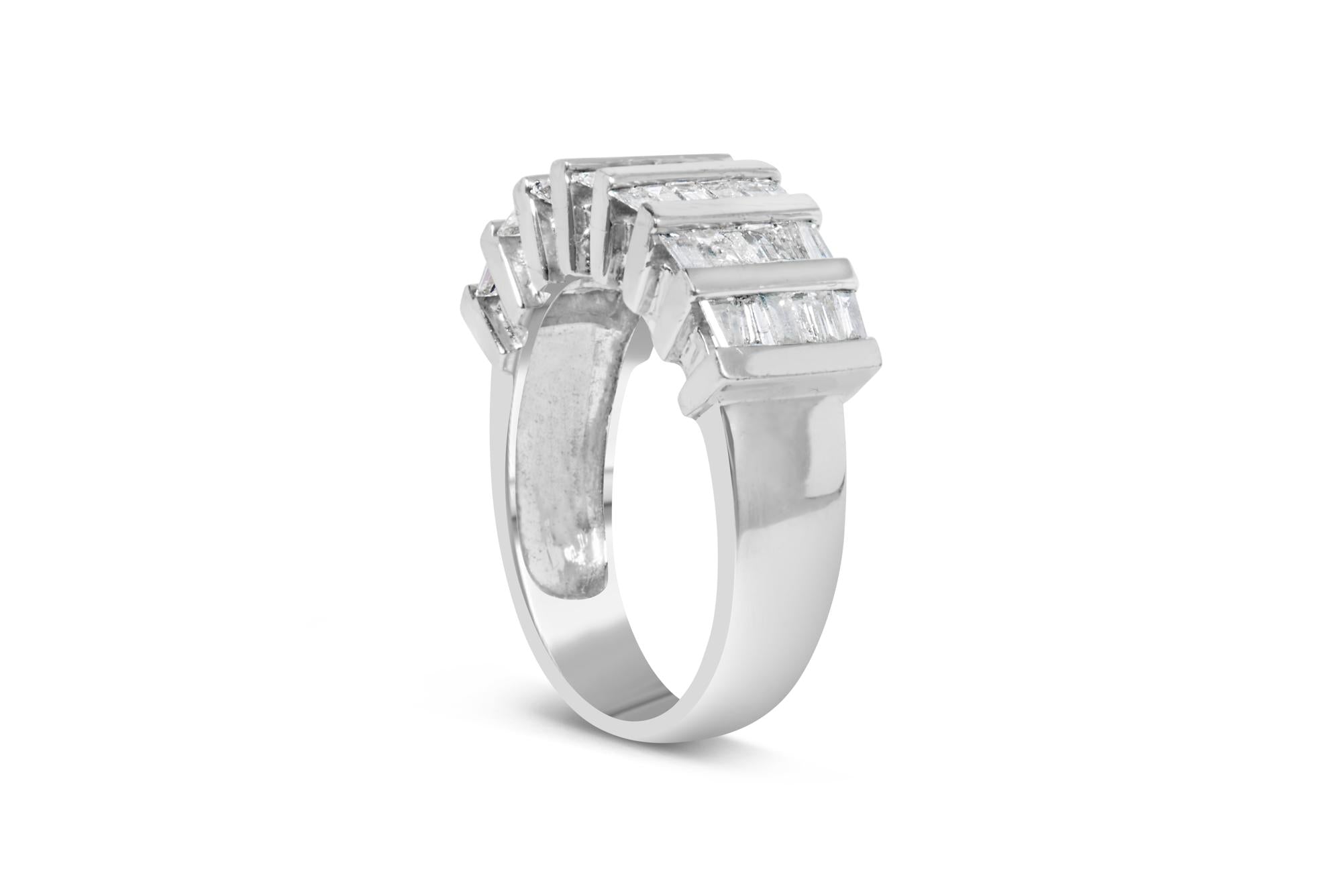 .925 Sterling Silver 1.0 Cttw Baguette Cut Diamond Vertical Channel Fluted Multi-Row Unisex Fashion Wedding Ring (H-I Color, I1-I2 Clarity)