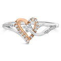 10K Rose Gold Plated .925 Sterling Silver 1/5 Cttw Diamond Two Tone Open Heart Promise or Fashion Ring (I-J Color, I2-I3 Clarity)