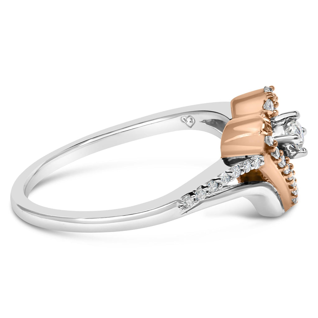10K Rose Gold Plated .925 Sterling Silver 1/5 Cttw Diamond Two Tone Open Heart Promise or Fashion Ring (I-J Color, I2-I3 Clarity)