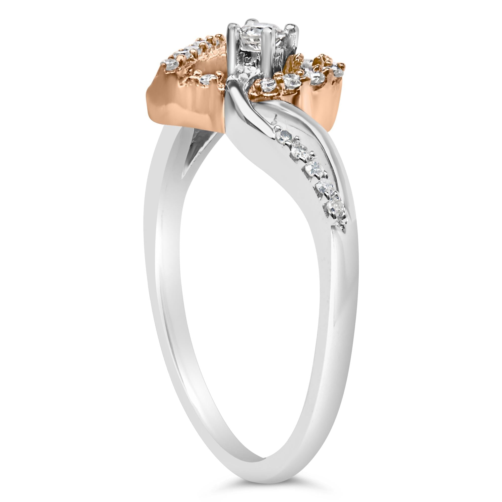 10K Rose Gold Plated .925 Sterling Silver 1/5 Cttw Diamond Two Tone Open Heart Promise or Fashion Ring (I-J Color, I2-I3 Clarity)