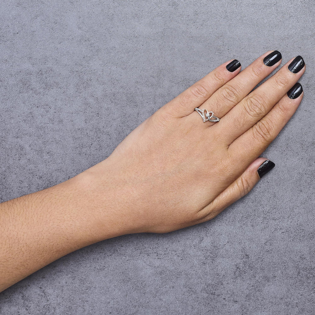 10K Rose Gold Plated .925 Sterling Silver 1/5 Cttw Diamond Two Tone Open Heart Promise or Fashion Ring (I-J Color, I2-I3 Clarity)