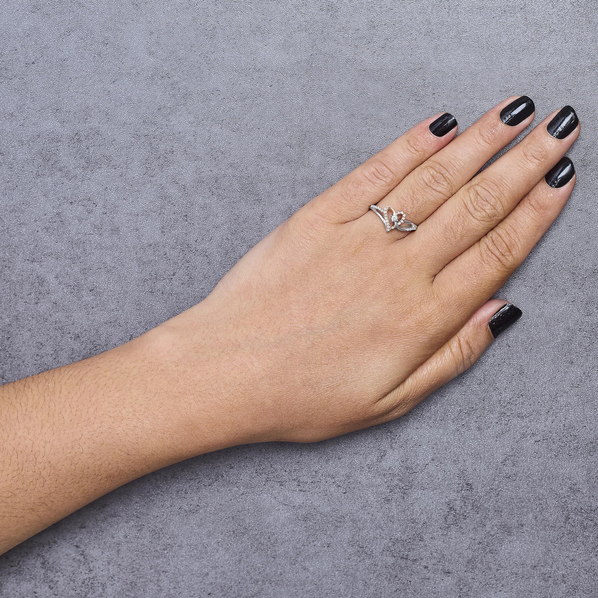 10K Rose Gold Plated .925 Sterling Silver 1/5 Cttw Diamond Two Tone Open Heart Promise or Fashion Ring (I-J Color, I2-I3 Clarity)