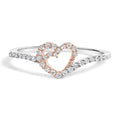 10K Rose Gold over .925 Sterling Silver 1/5 Cttw Diamond Two Tone Open Heart Promise or Fashion Ring (I-J Color, I2-I3 Clarity)