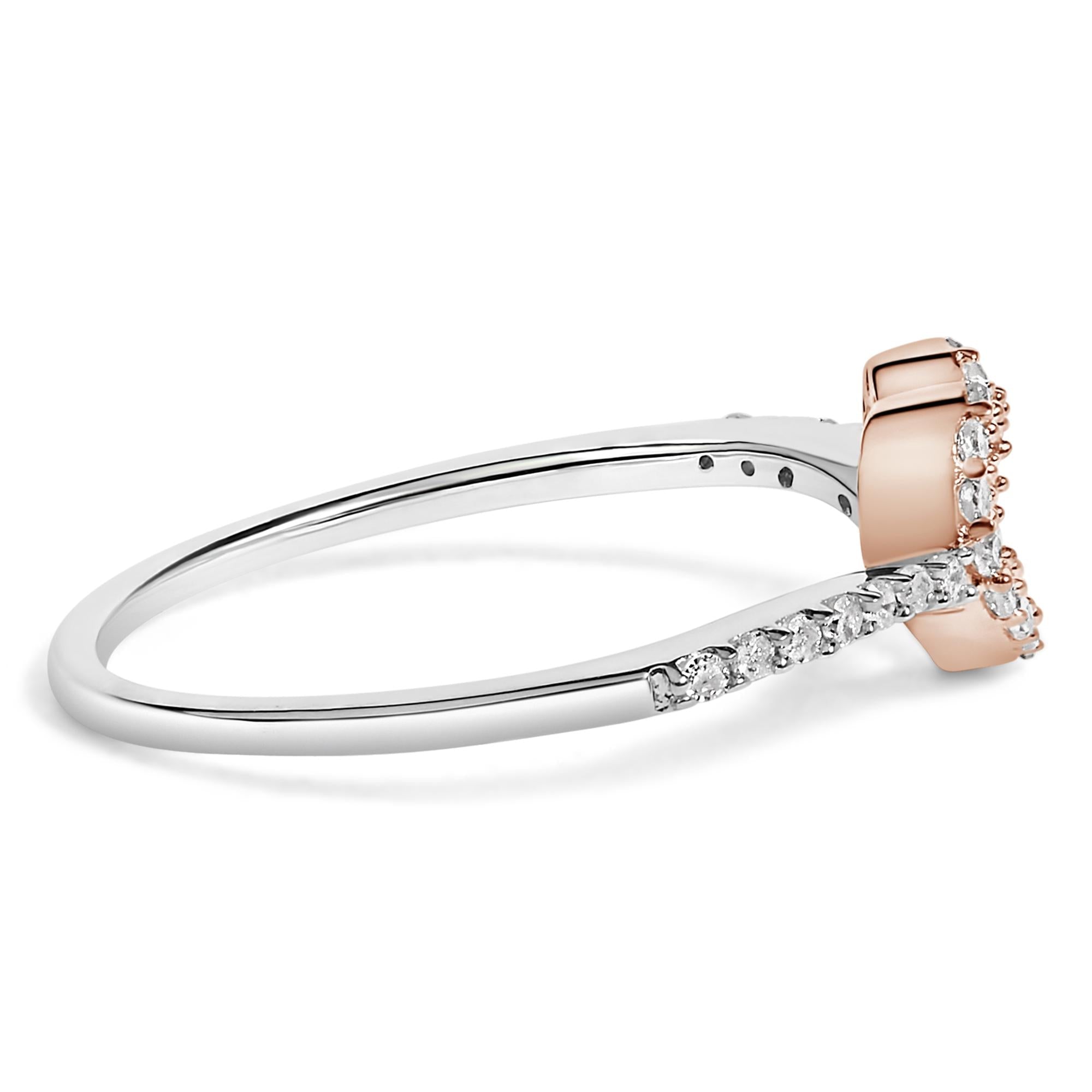 10K Rose Gold over .925 Sterling Silver 1/5 Cttw Diamond Two Tone Open Heart Promise or Fashion Ring (I-J Color, I2-I3 Clarity)