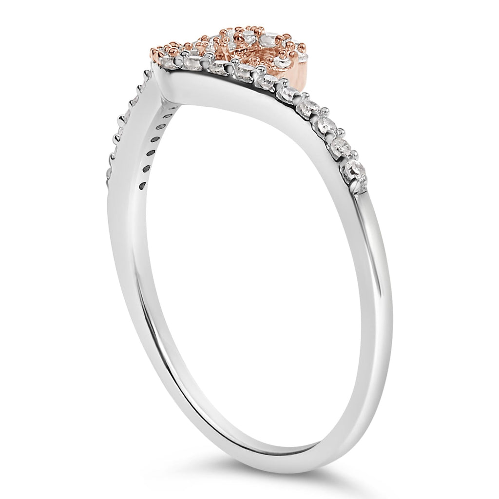 10K Rose Gold over .925 Sterling Silver 1/5 Cttw Diamond Two Tone Open Heart Promise or Fashion Ring (I-J Color, I2-I3 Clarity)