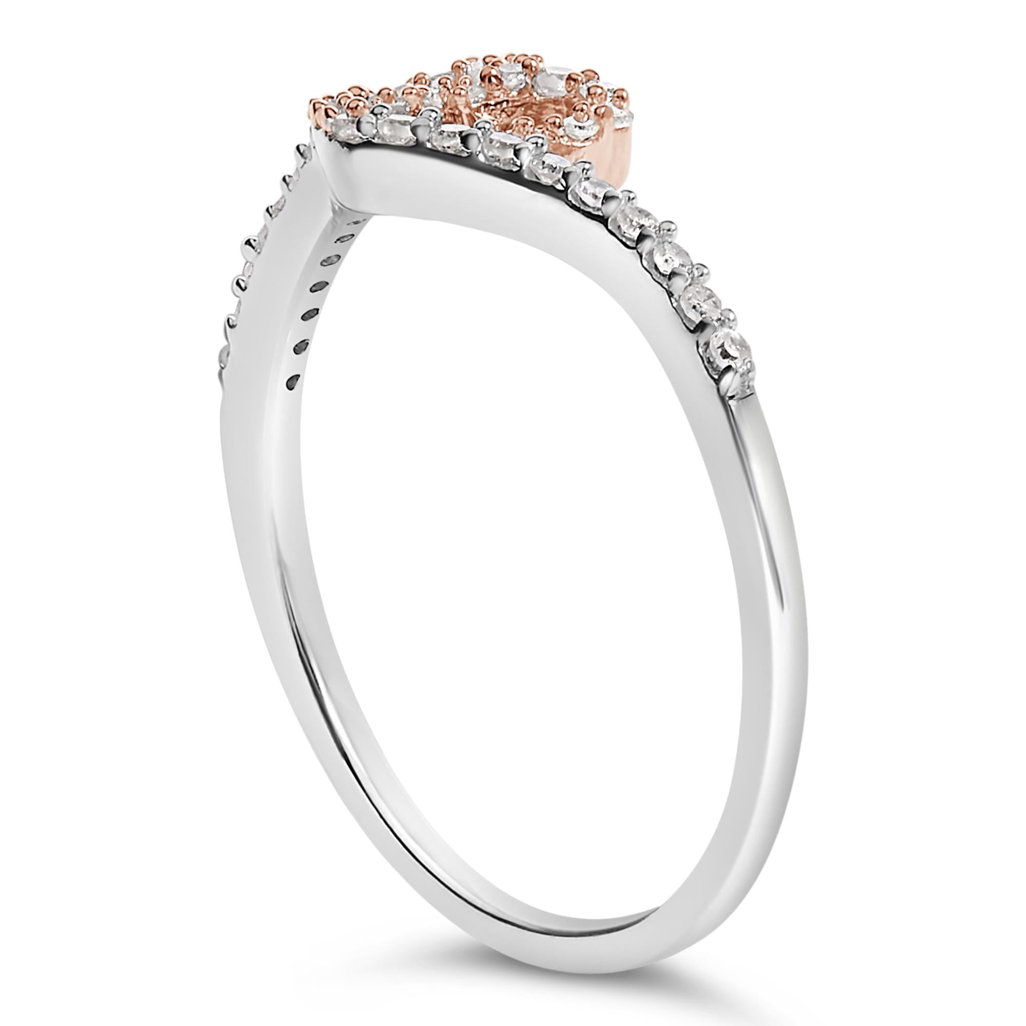 10K Rose Gold over .925 Sterling Silver 1/5 Cttw Diamond Two Tone Open Heart Promise or Fashion Ring (I-J Color, I2-I3 Clarity)