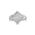 .925 Sterling Silver 1/3 Cttw Invisible Set Princess-Cut Diamond Rhombus and Beaded Halo Ring (H-I Color, SI1-SI2 Clarity)