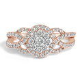 10K Rose Gold 3/4 Cttw Diamond Floral Cluster Head and Twisted Shank Cocktail  Ring (H-I Color, SI1-SI2 Clarity)-