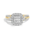 10K Yellow Gold 1.0 Cttw Diamond Composite Cushion-Shape Halo 3-Band-Look Engagement Ring (H-I Color, SI1-SI2 Clarity)