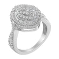 .925 Sterling Silver 1.0 Cttw Round & Baguette-Cut Diamond Marquise-Shaped Cluster Triple Stepped Halo Cocktail Fashion Ring (I-J Color, I2-I3 Clarity)