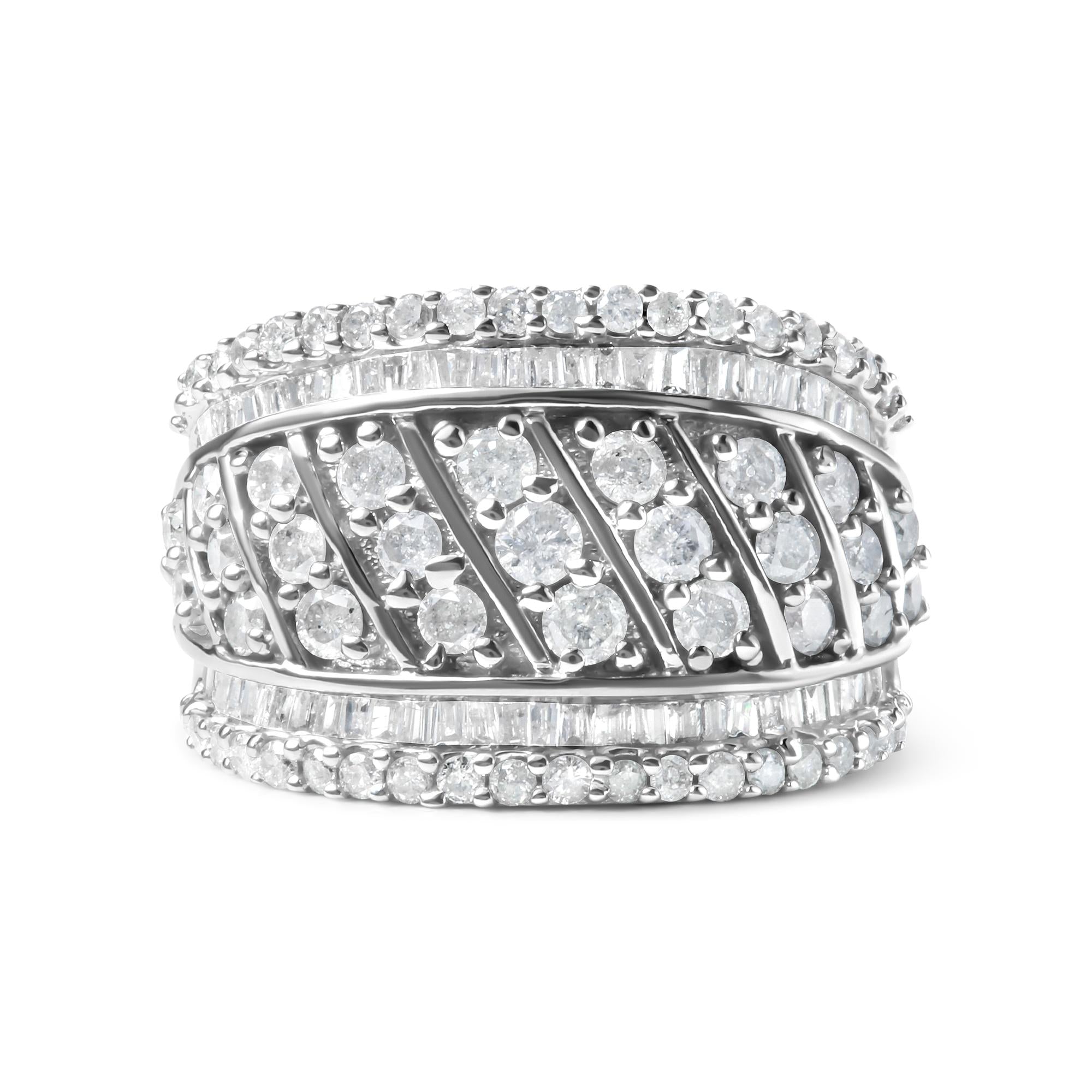 .925 Sterling Silver 2.00 Cttw Diamond Fashion Multi Row Cocktail Ring (H-I Color, I2-I3 Clarity)
