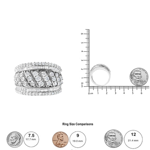 .925 Sterling Silver 2.00 Cttw Diamond Fashion Multi Row Cocktail Ring (H-I Color, I2-I3 Clarity)