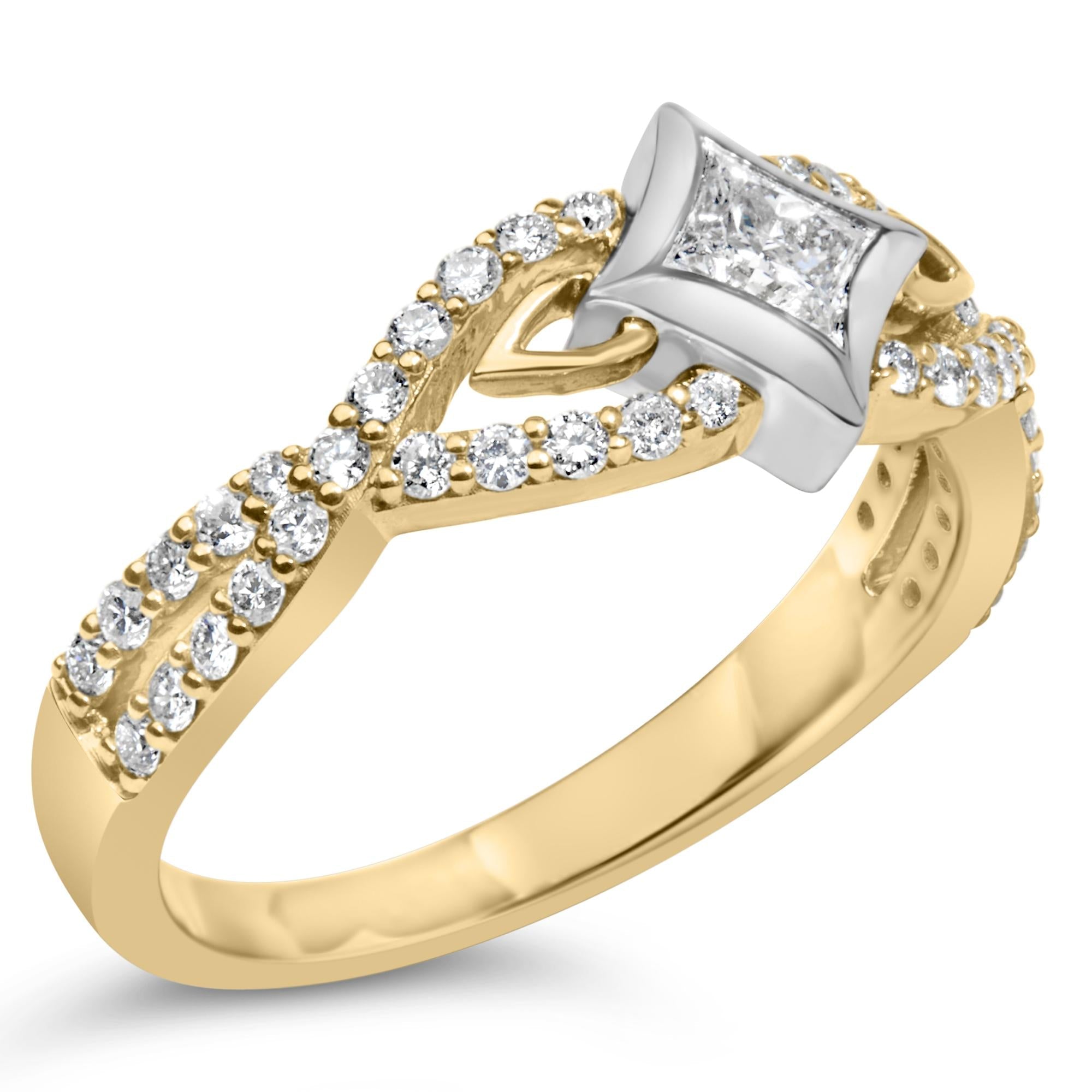 10K Two Tone Color 2/3 Cttw Diamond Kite and Twist Shank Ring (H-I Color,SI2-I1 Clarity)