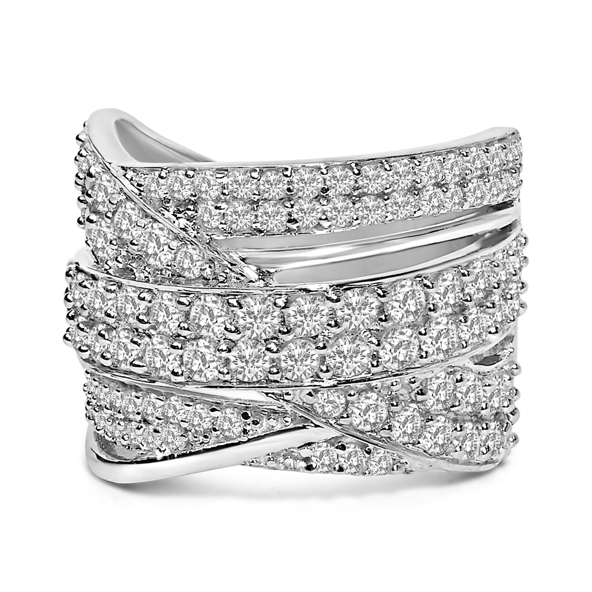 .925 Sterling Silver 2.00 Cttw Round-Cut Diamond Overlapping Bypass Band Ring (I-J Color, I2-I3 Clarity)
