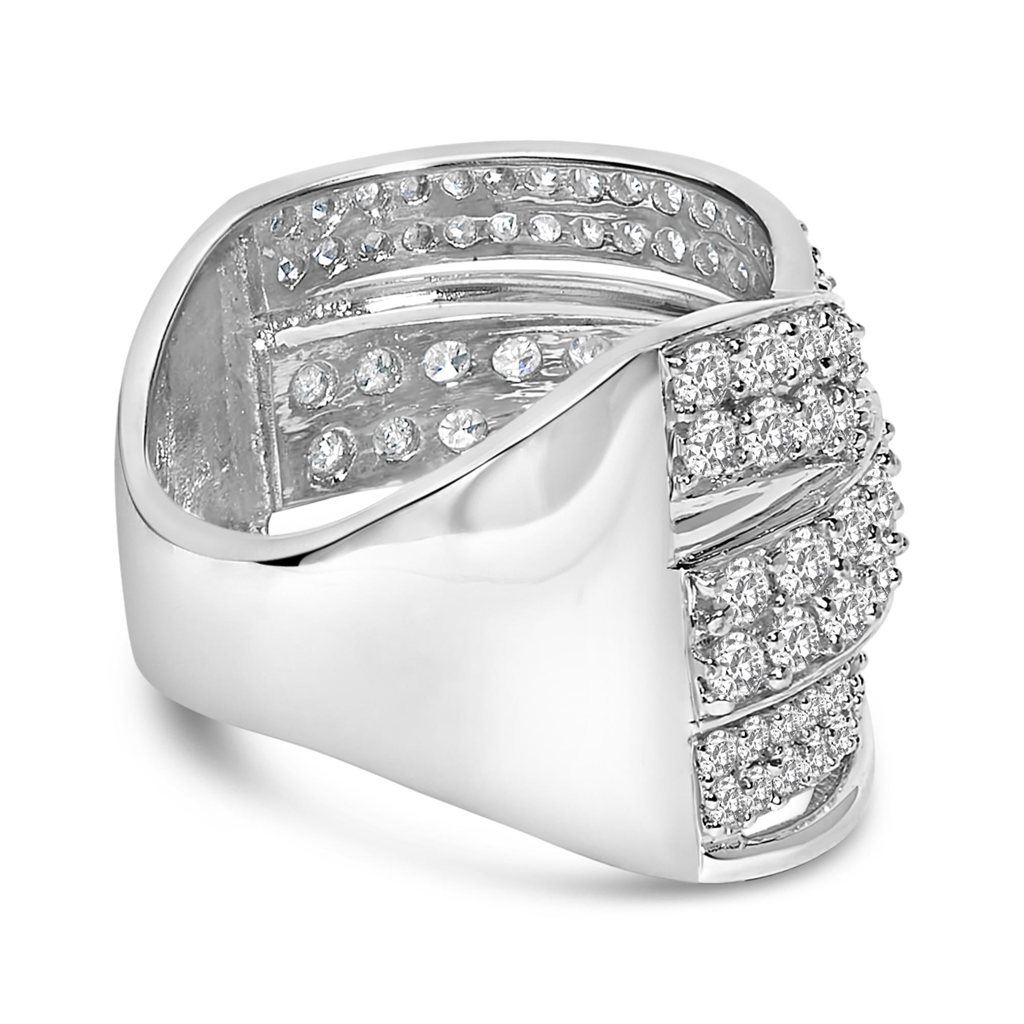 .925 Sterling Silver 2.00 Cttw Round-Cut Diamond Overlapping Bypass Band Ring (I-J Color, I2-I3 Clarity)