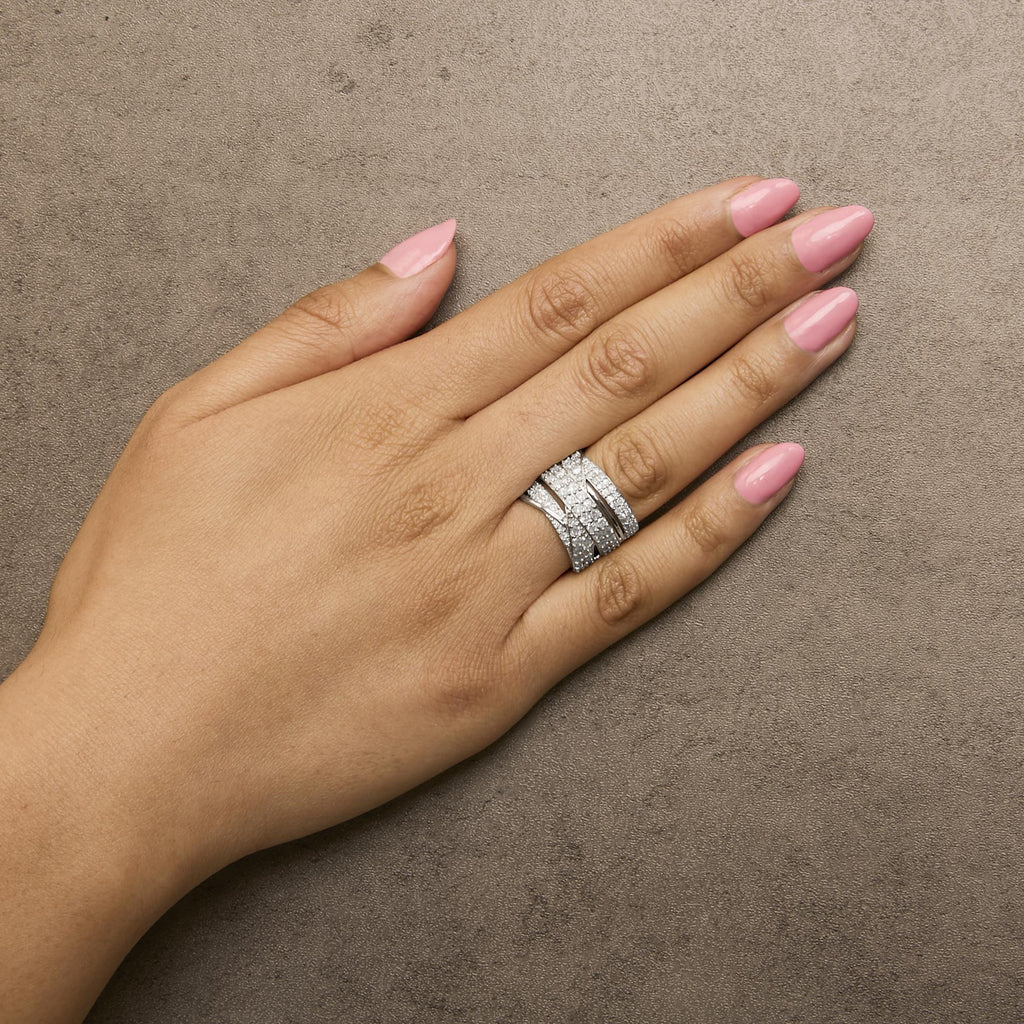 .925 Sterling Silver 2.00 Cttw Round-Cut Diamond Overlapping Bypass Band Ring (I-J Color, I2-I3 Clarity)