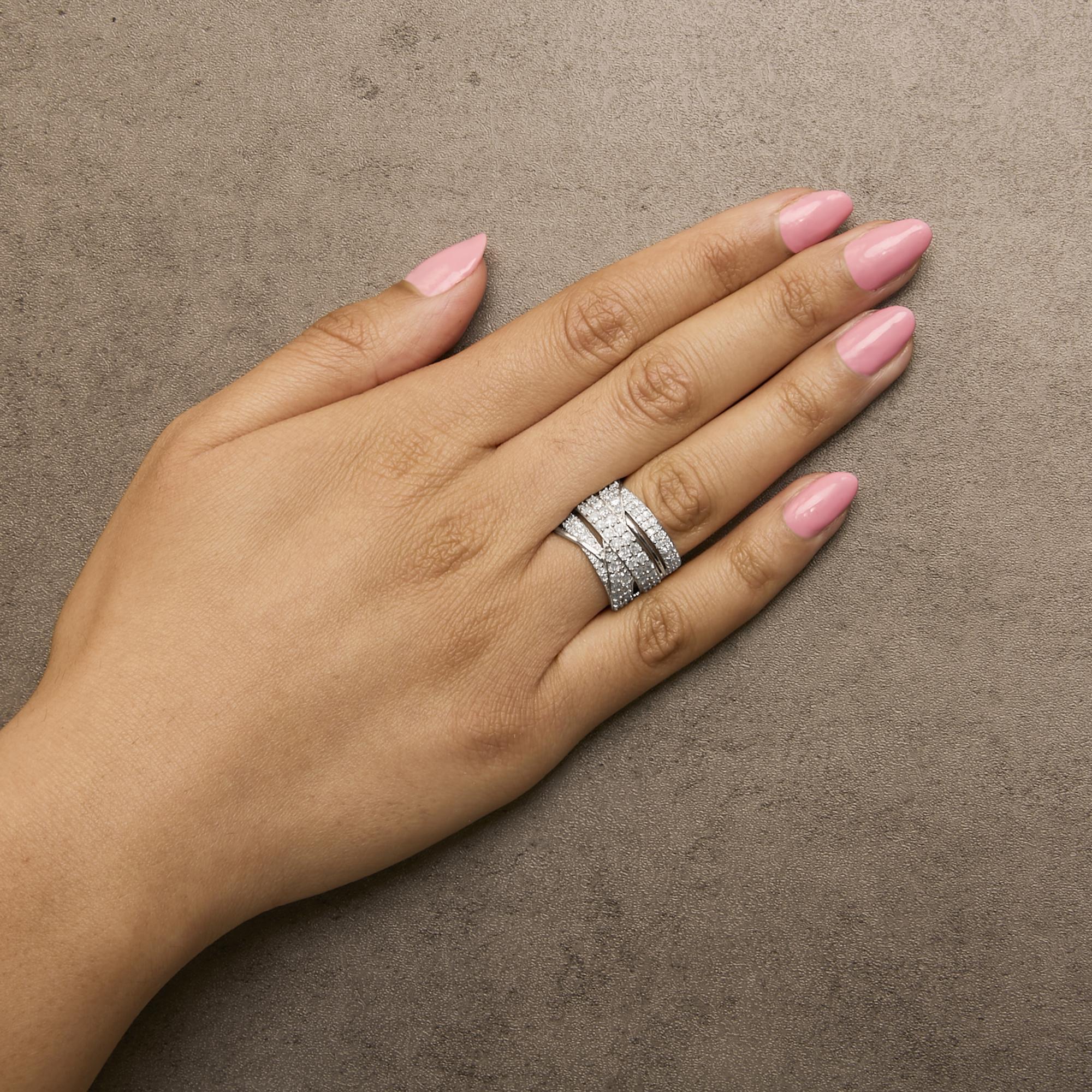 .925 Sterling Silver 2.00 Cttw Round-Cut Diamond Overlapping Bypass Band Ring (I-J Color, I2-I3 Clarity)