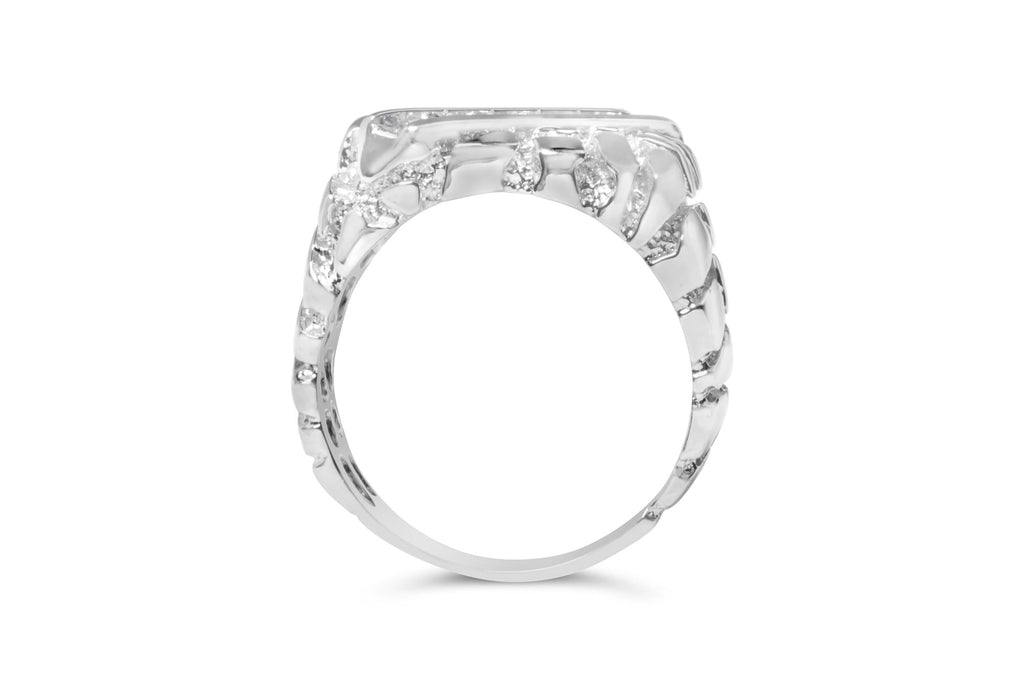 .925 Sterling Silver 1/3 Diamond 6 Stone Rectangle Nugget Gents Ring