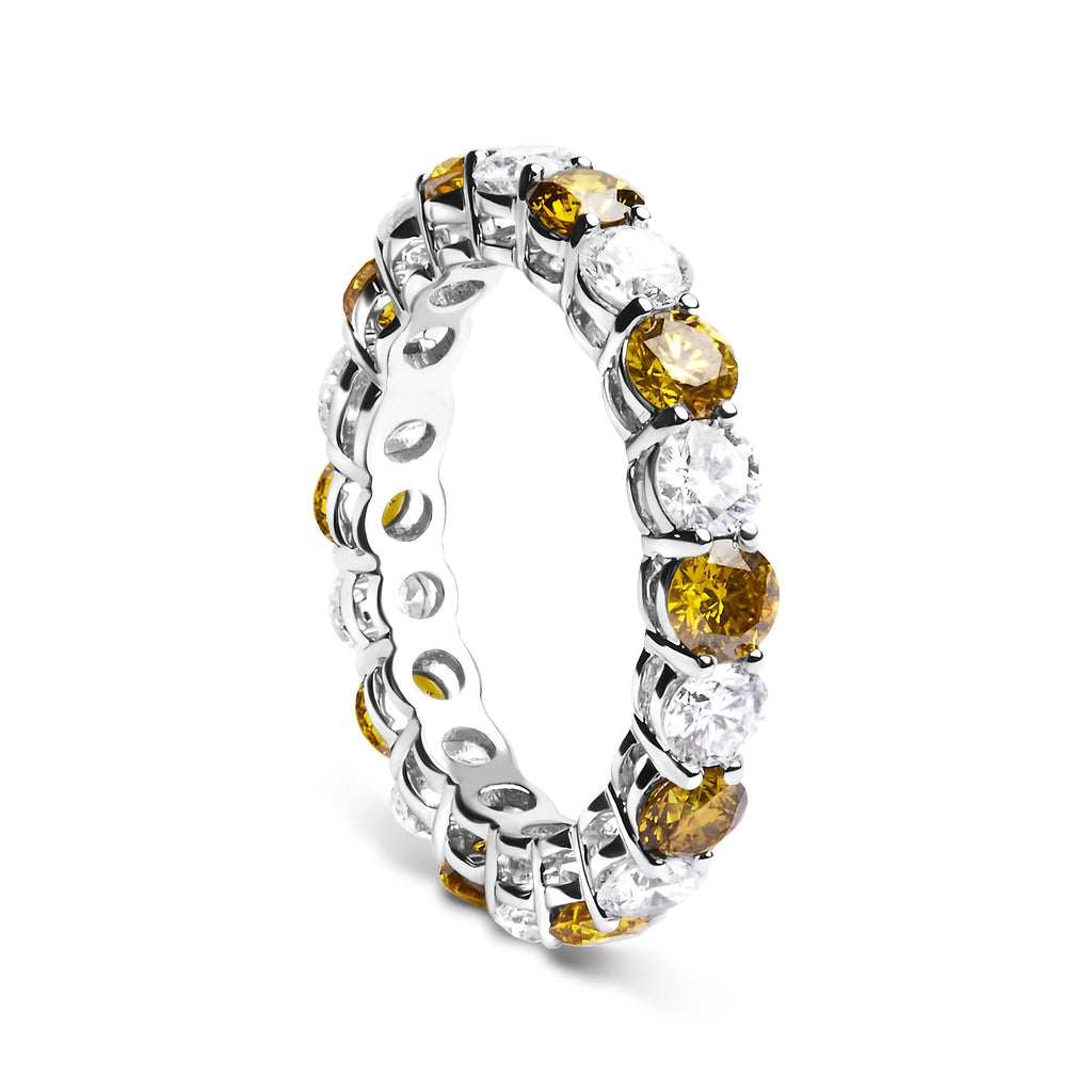 14K White Gold 3.00 Cttw Alternating White and Yellow Lab-Grown Diamond Eternity Band Ring (F-G Color, VS1-VS2 Clarity)